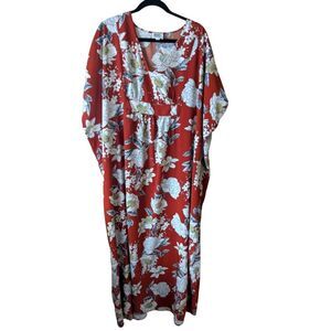 Unique Vintage Floral Rust Orange 70s Flowy Kaftan Bohemian One Size